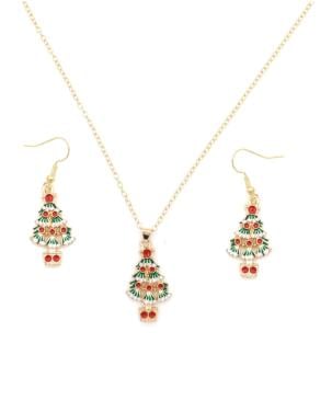 Halsketting met bijpassende oorbellen en kerstboom design
