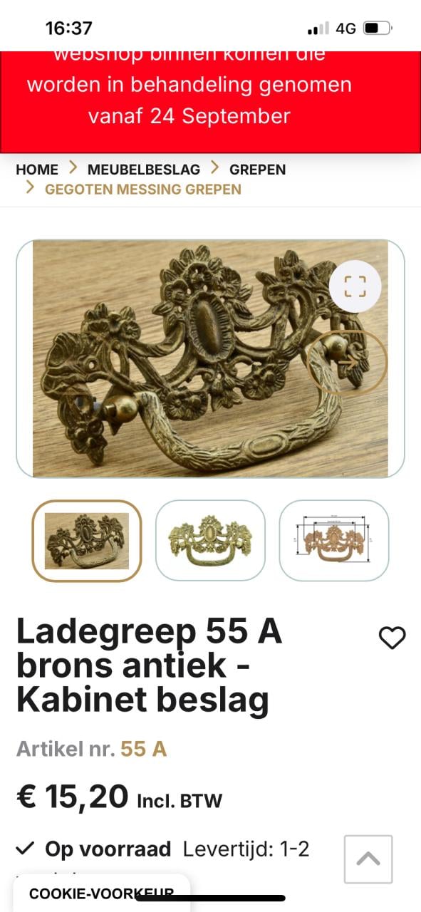 Meubelbeslag, messing