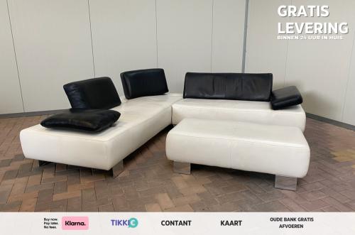 GRATIS LEVERING HEEL NL Montel Wit Echt Leer Hoekbank + Hocker