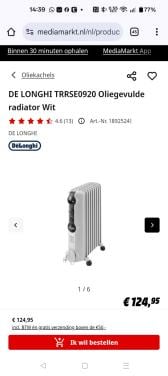DE LONGHI TRRSE0920 Oliegevulde radiator Wit