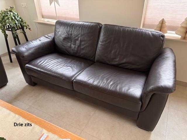 Bruin Lederen bankstel 2 + 3 zits