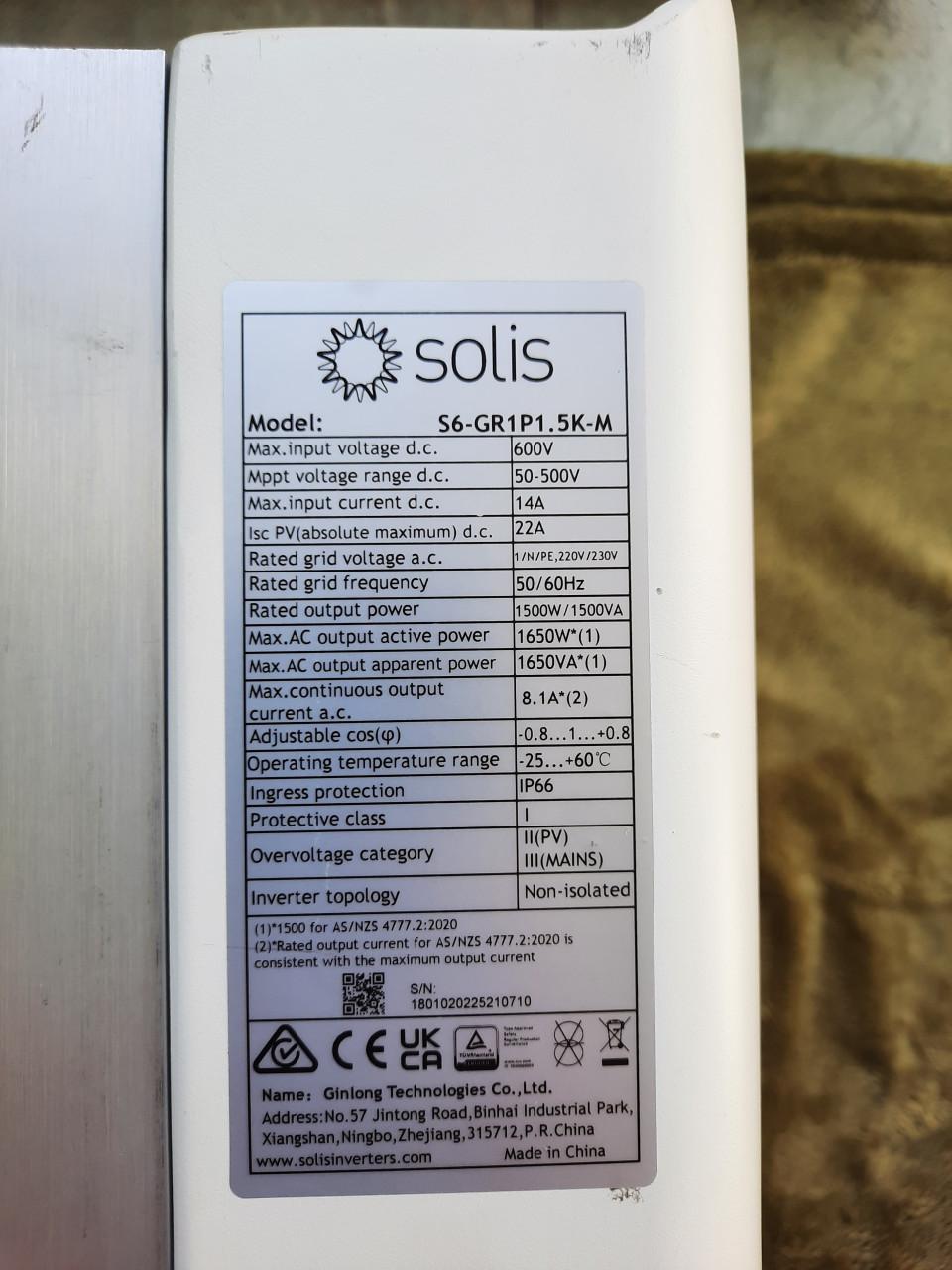 PV omvormer Solis mini 1.5k (S6-GR1p1.5K-M)