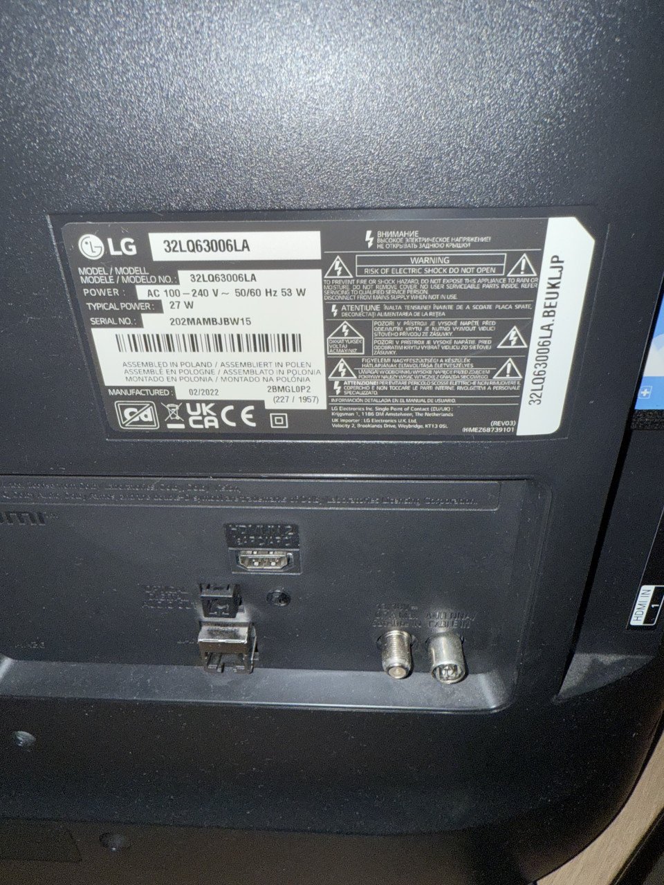 LG televisie type: 32LQ63006LA
