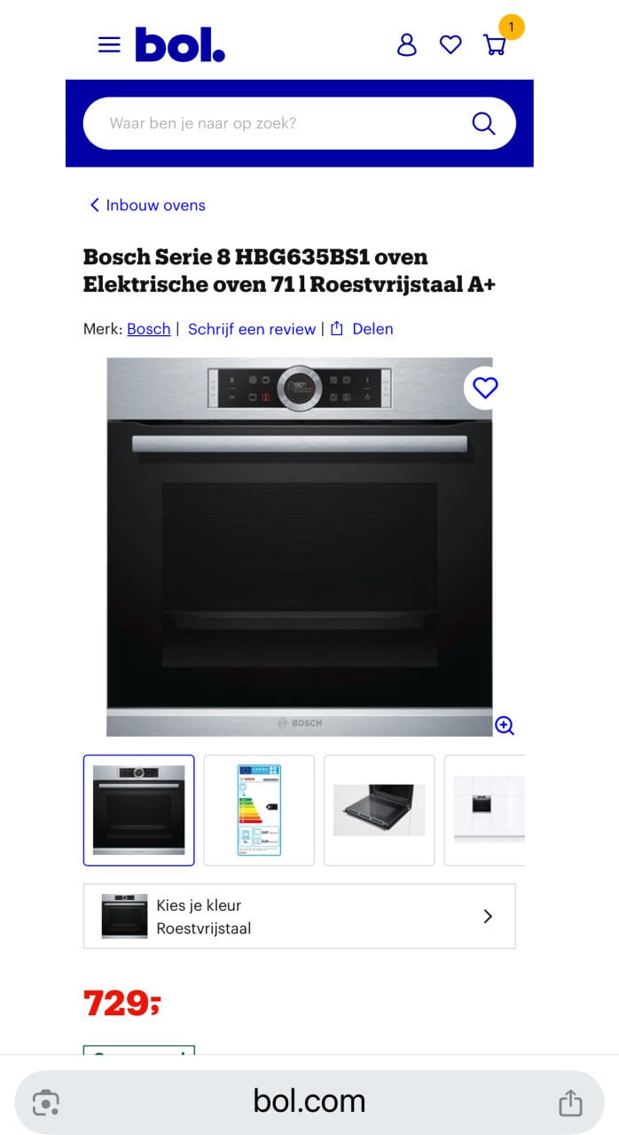 Bosch Serie 8 HBG635BS1 inbouw Elektrische oven 71 liter Roestvrijstaal A+