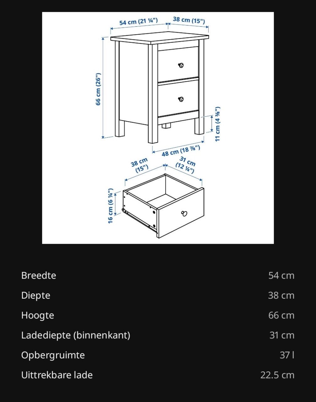 Hemnes ladekast / nachtkast grijs