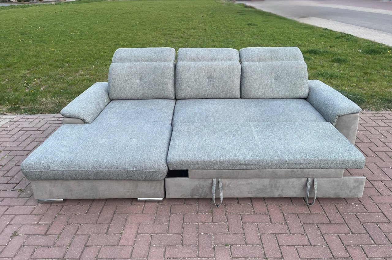 GRATIS LEVERING HEEL NL Moderne Grijs Stoffen Hoekbank + Slaapfunctie