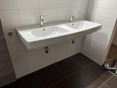 Dubbele wastafel en badkamerkast Plieger