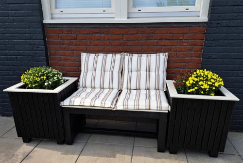 Mooie, stevige tuinbank incl. 2 plantenbakken - strak design