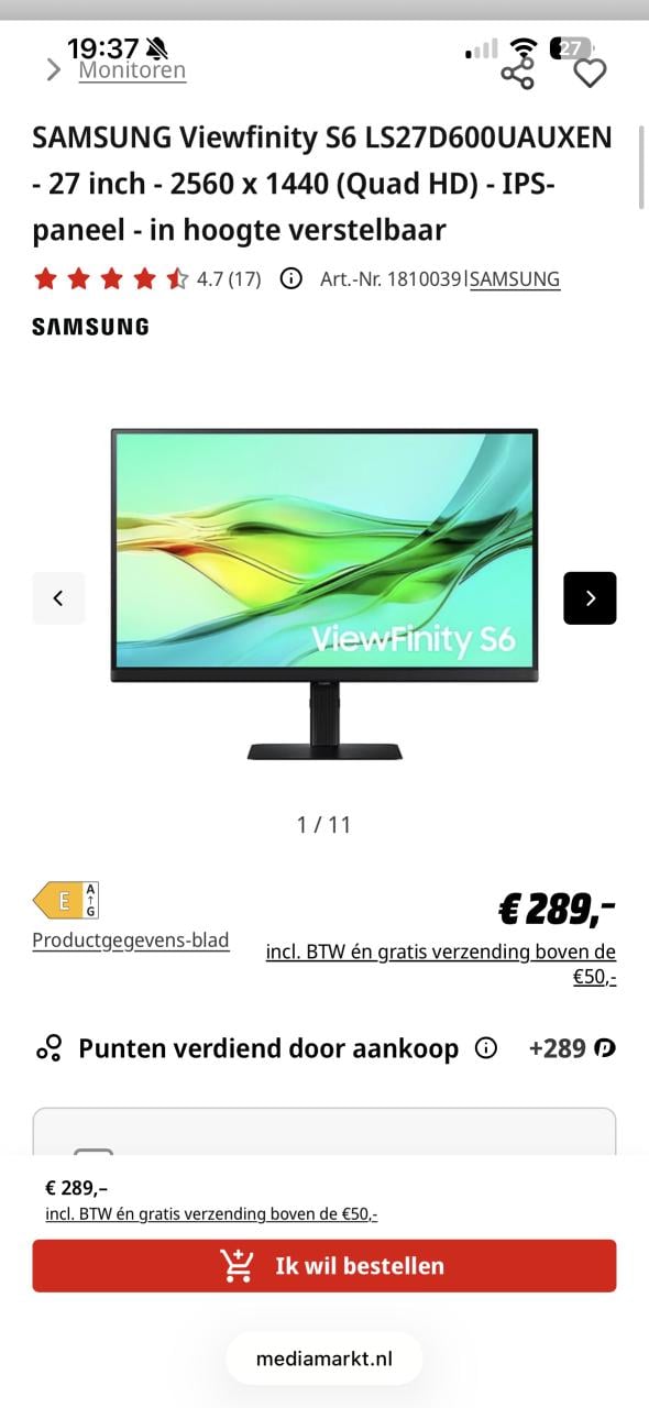Samsung Viewfinity S6 27 inch monitor