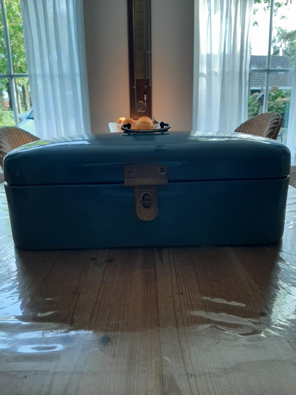 BROCANTE - EMAILLE BROODTROMMEL - KLEUR  PETROLBLAUW