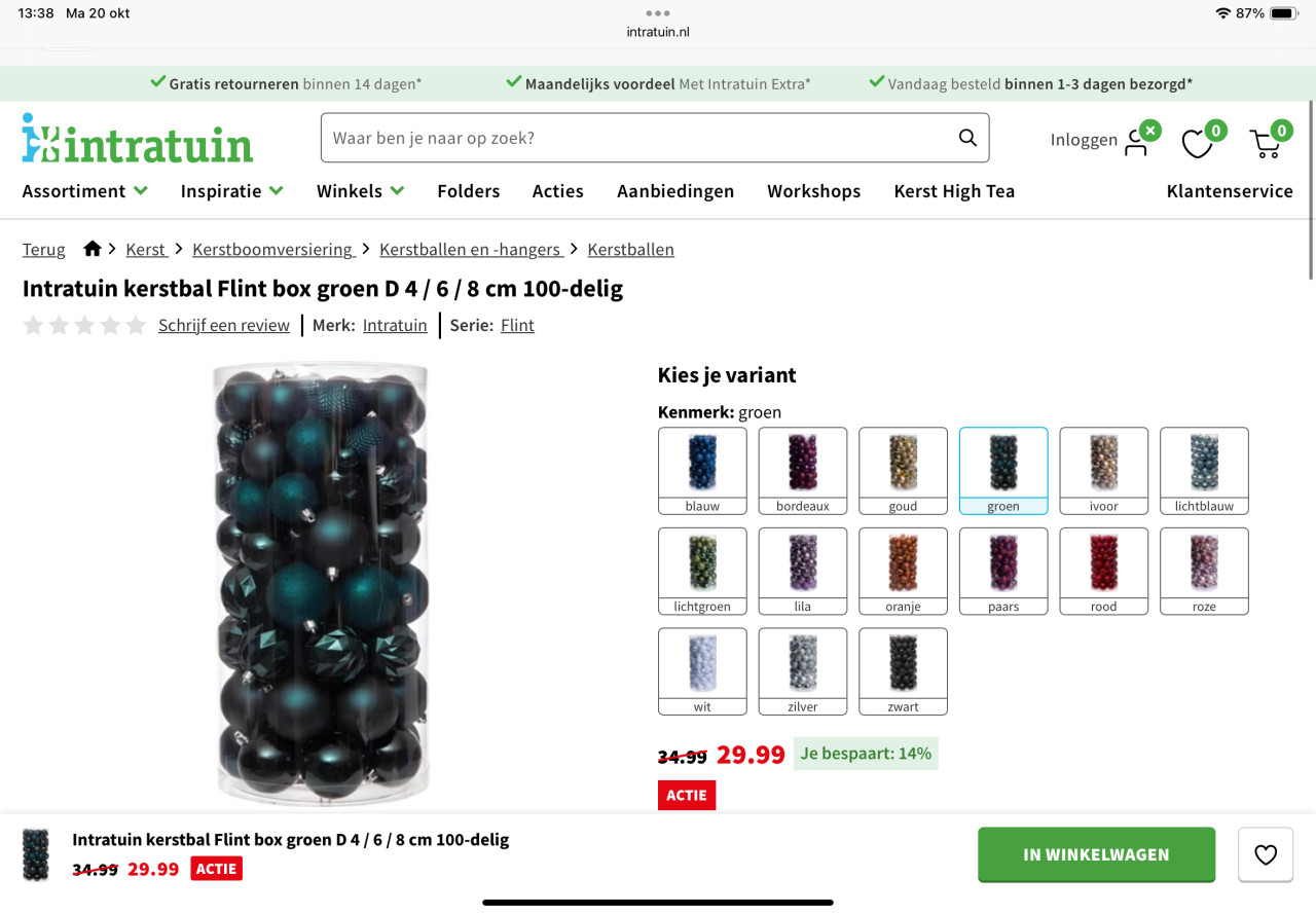 Onbreekbare groene kerstballen ca. 100 st. (Intratuin) nieuw