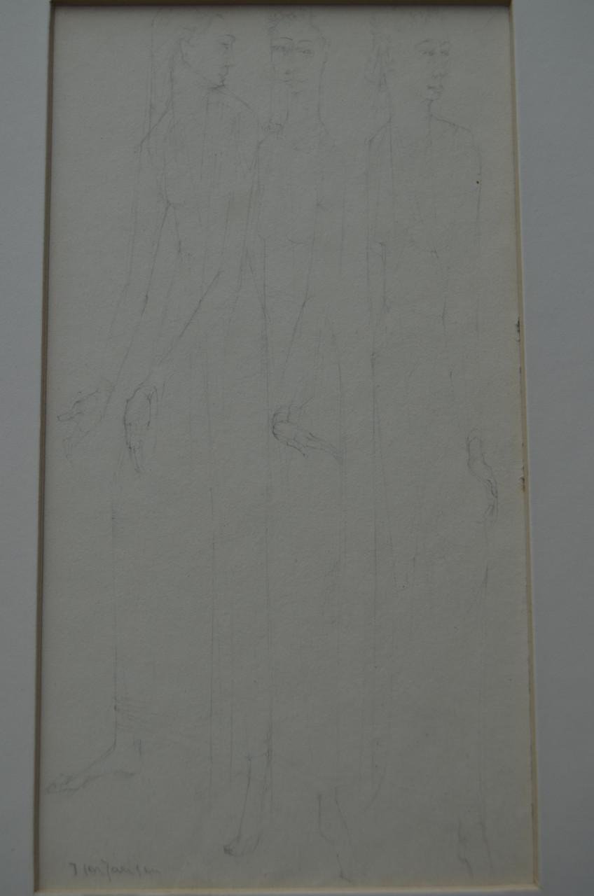 Ets/grafiek uitgemergelde mensen gesig. Jansen + 2 schetsen