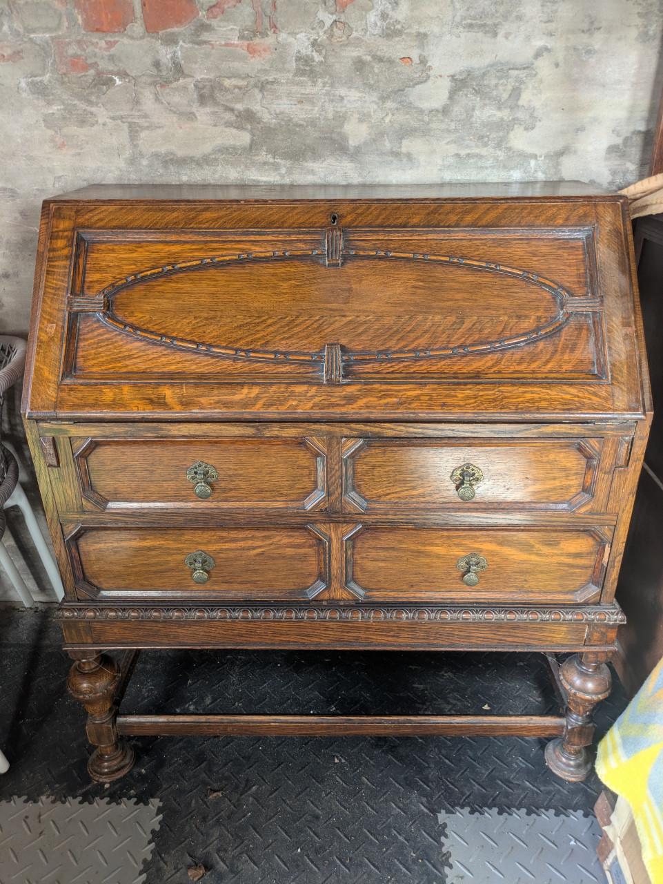 Antiek Houten Secretaire Bureau Retro