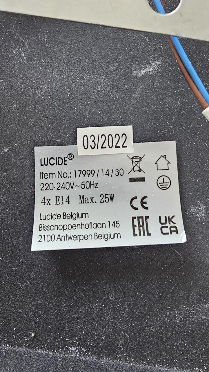 Plafondlamp zwart vierkant 4 spots lucide