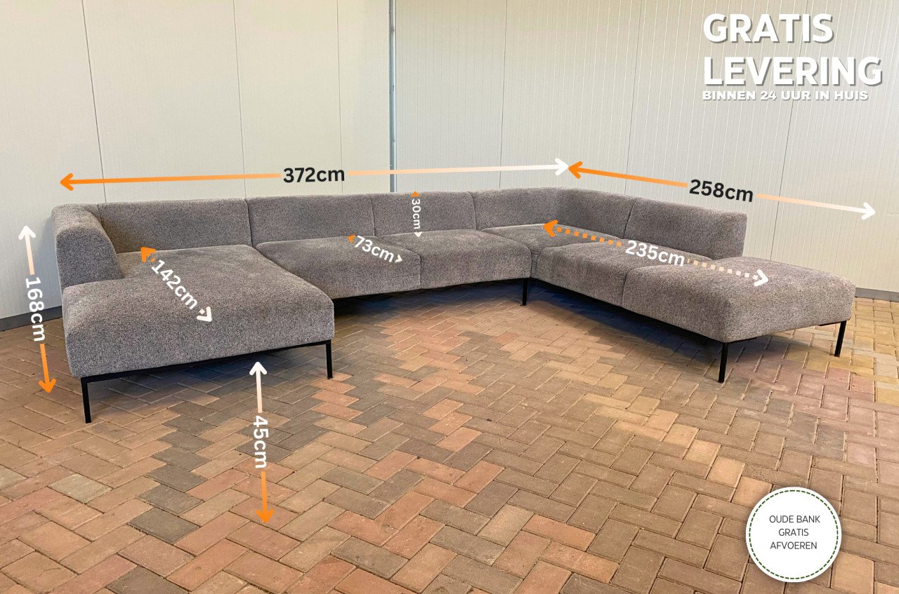 GRATIS LEVERING HEEL NL Montel Grote Grijs Stoffen U-Bankstel