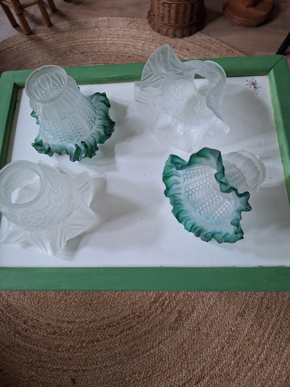 Brocante glazen lampekapjes
