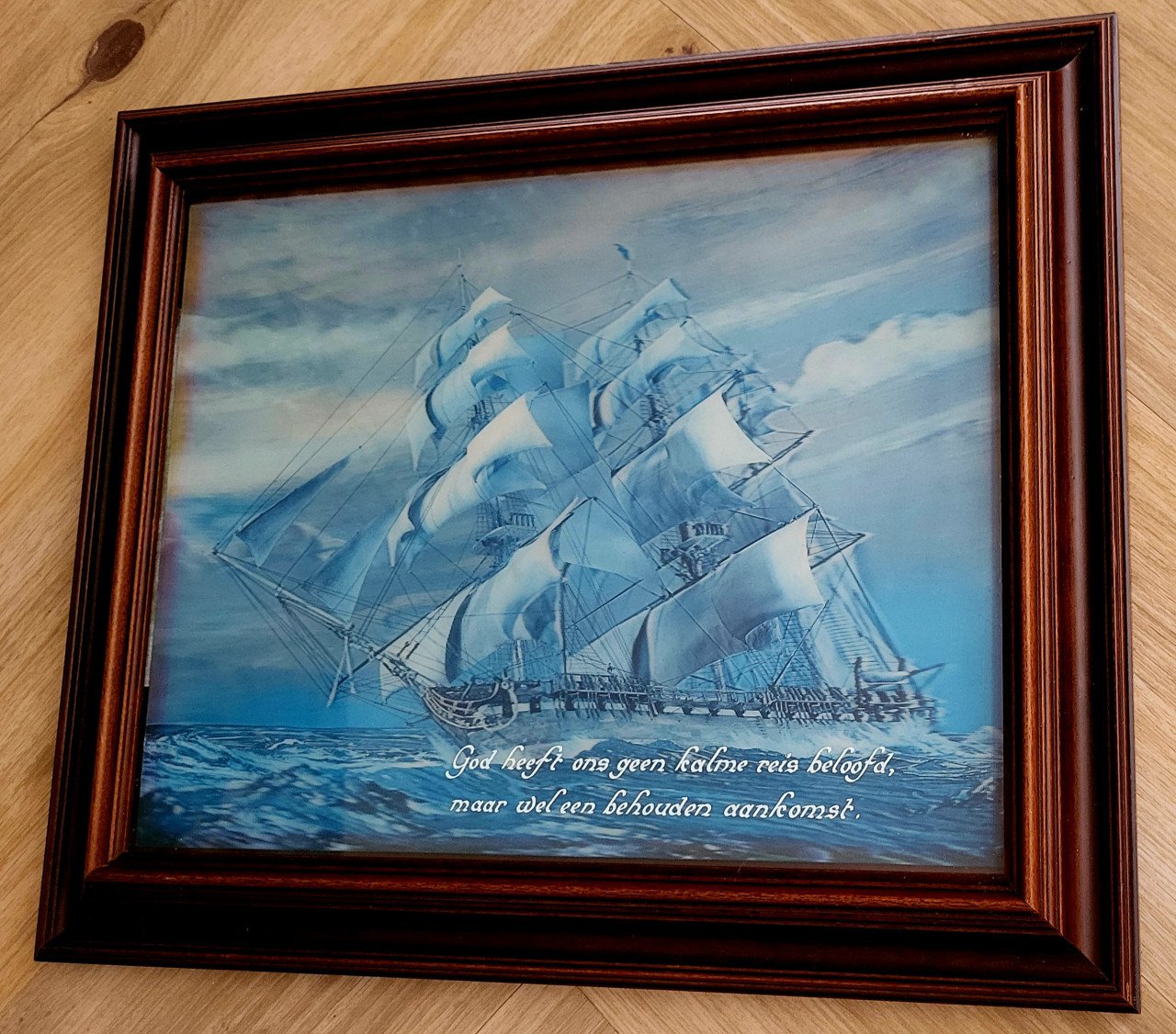 Vintage 3D Clipper Schip Hologram in Houtenlijst