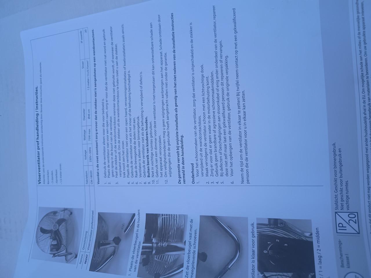 V/B Professionele vloer ventilator