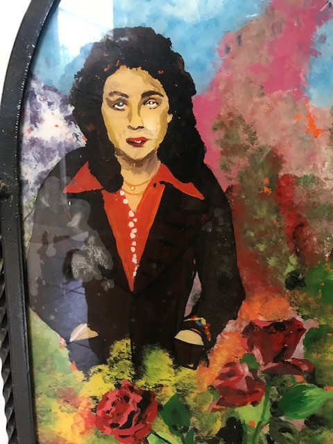 Te koop; glas schilderij kunst Vicky Leandros  haardscherm vintage retro