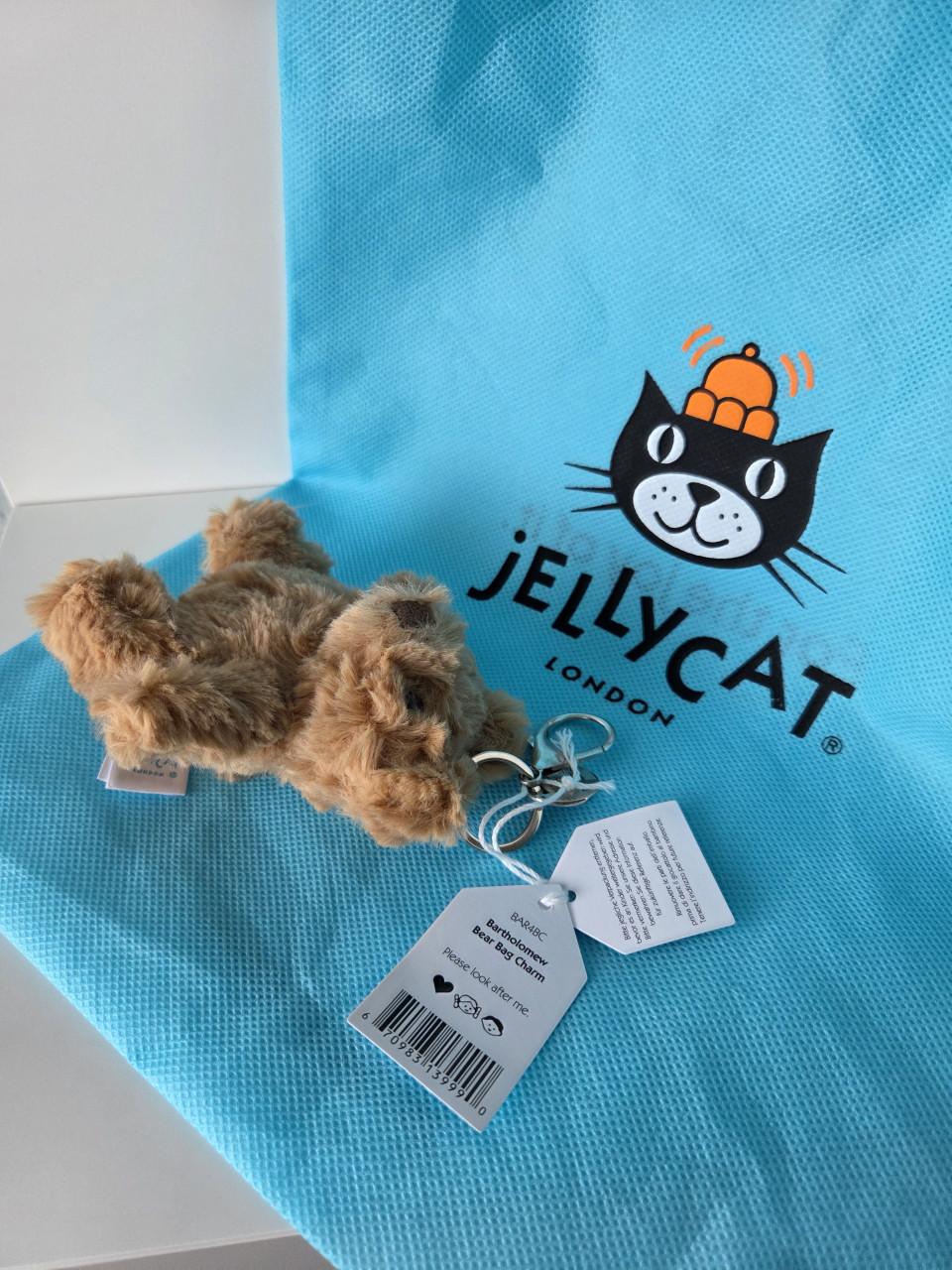 Bartholomew bear bag charm sleutelhanger met Jellycat labels