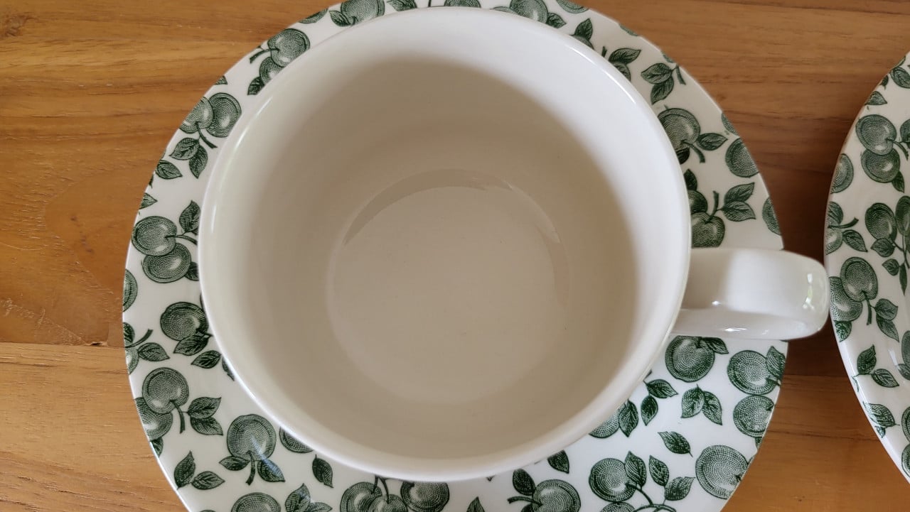 Set v 2 English Ironstone Tableware Green Apple kop en schotels