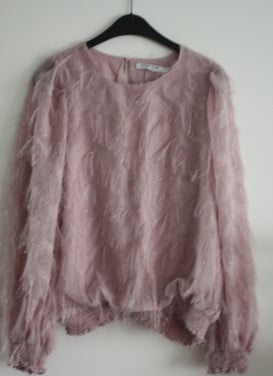 Oud roze top met lange mouwen en glanzende