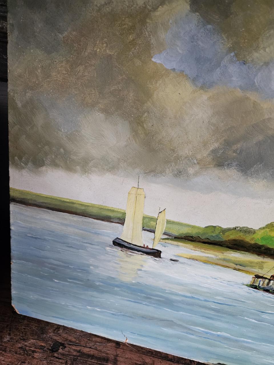 Olieverfschilderij: Hollandse Molen aan het Water