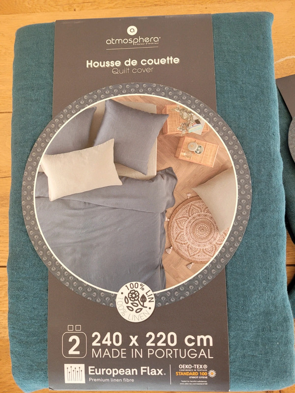 100% linnen dekbedovertrek 240x220 Teal