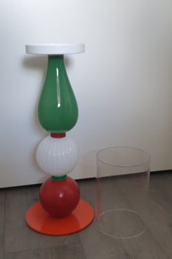Nieuwe aparte glazen kandelaar gekleurd 50 cm hoog