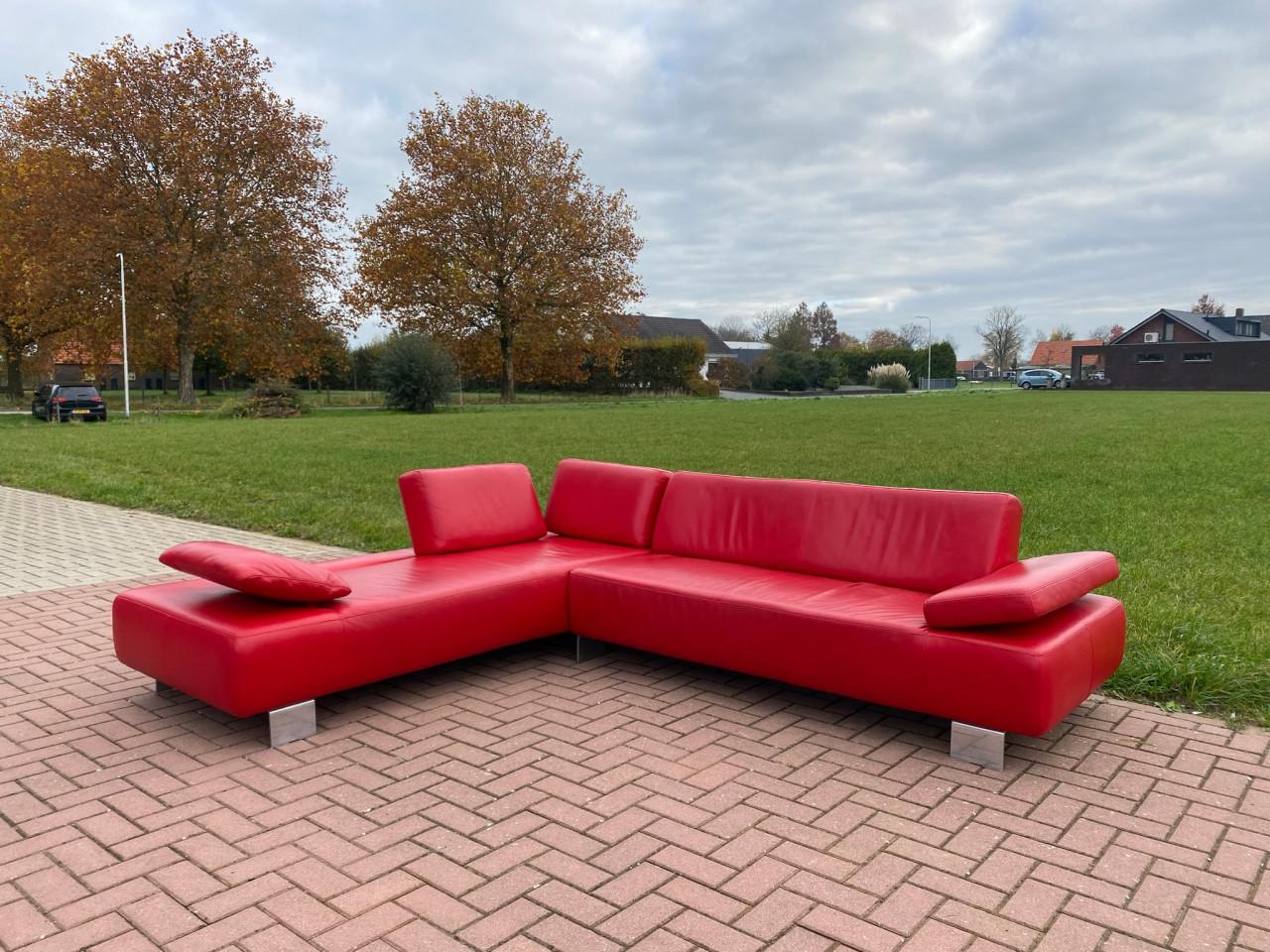 GRATIS LEVERING HEEL NL Montel Rode Echt Leer Hoekbank