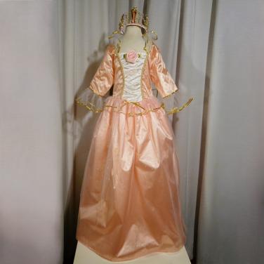 Nieuw ! Maat 128-134 Lange Zalmroze Barbie Prinsessenjurken + Kroon