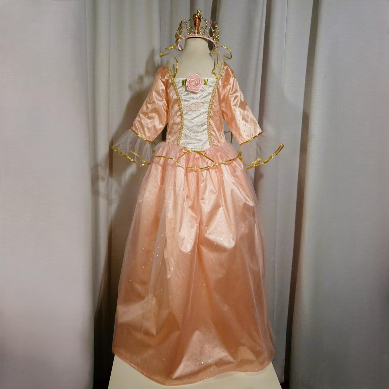 Nieuw ! Maat 128-134 Lange Zalmroze Barbie Prinsessenjurken + Kroon