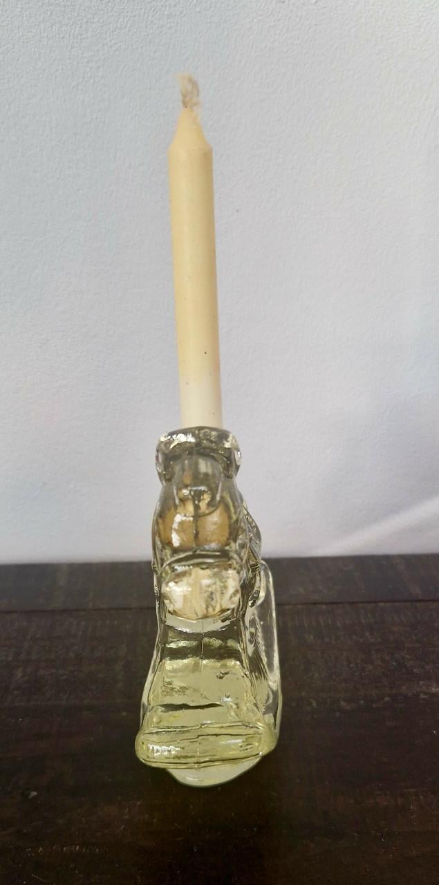 Vintage glazen kaarsenhouder hobbelpaard