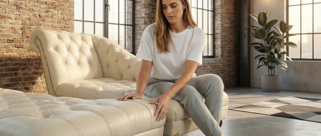 Chesterfield Chaise Lounge Set-Tijdloos Echt Leer Design-Luxe Uitstraling