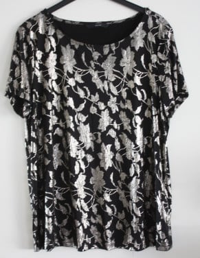 Zwart shirt met metalicbloemen print maat l