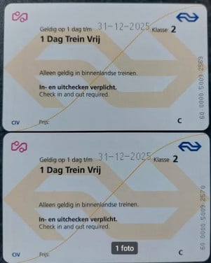 4 maal 1 dag trein vrij kaartjes te gebruiken tot 31-12-2025