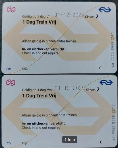 4 maal 1 dag trein vrij kaartjes te gebruiken tot 31-12-2025