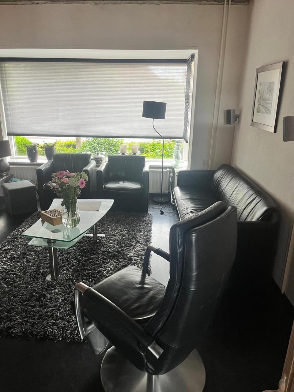 Complete inrichting (Leolux bank en 2x Leolux fauteuil, tafel en 4xstoelen)