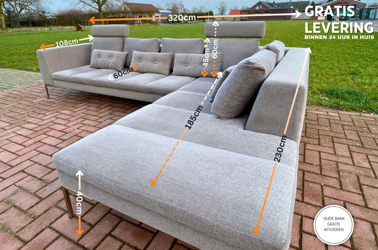 GRATIS LEVERING HEEL BENELUX + DACH Montel Grijs Stoffen Hoekbank