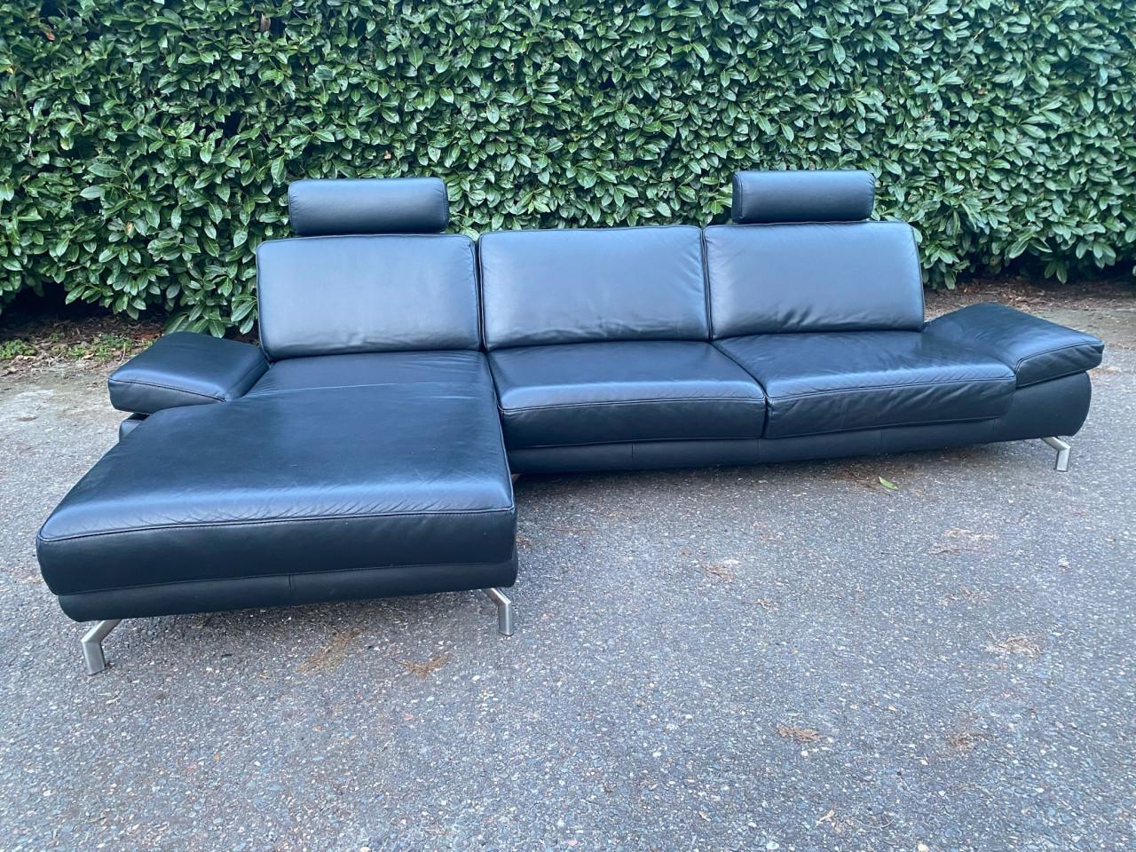 Henders & Hazel Zwarte Hoekbank –Echt Leer-Gratis levering NL