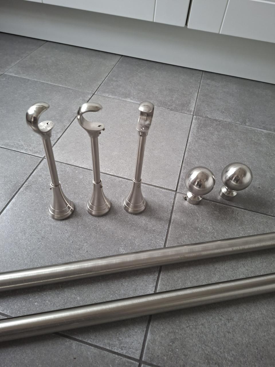 Rvs gordijn roede met eind bollen en verlengstuk