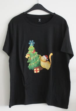 T-shirt zwart kerstboom met kat maat xl