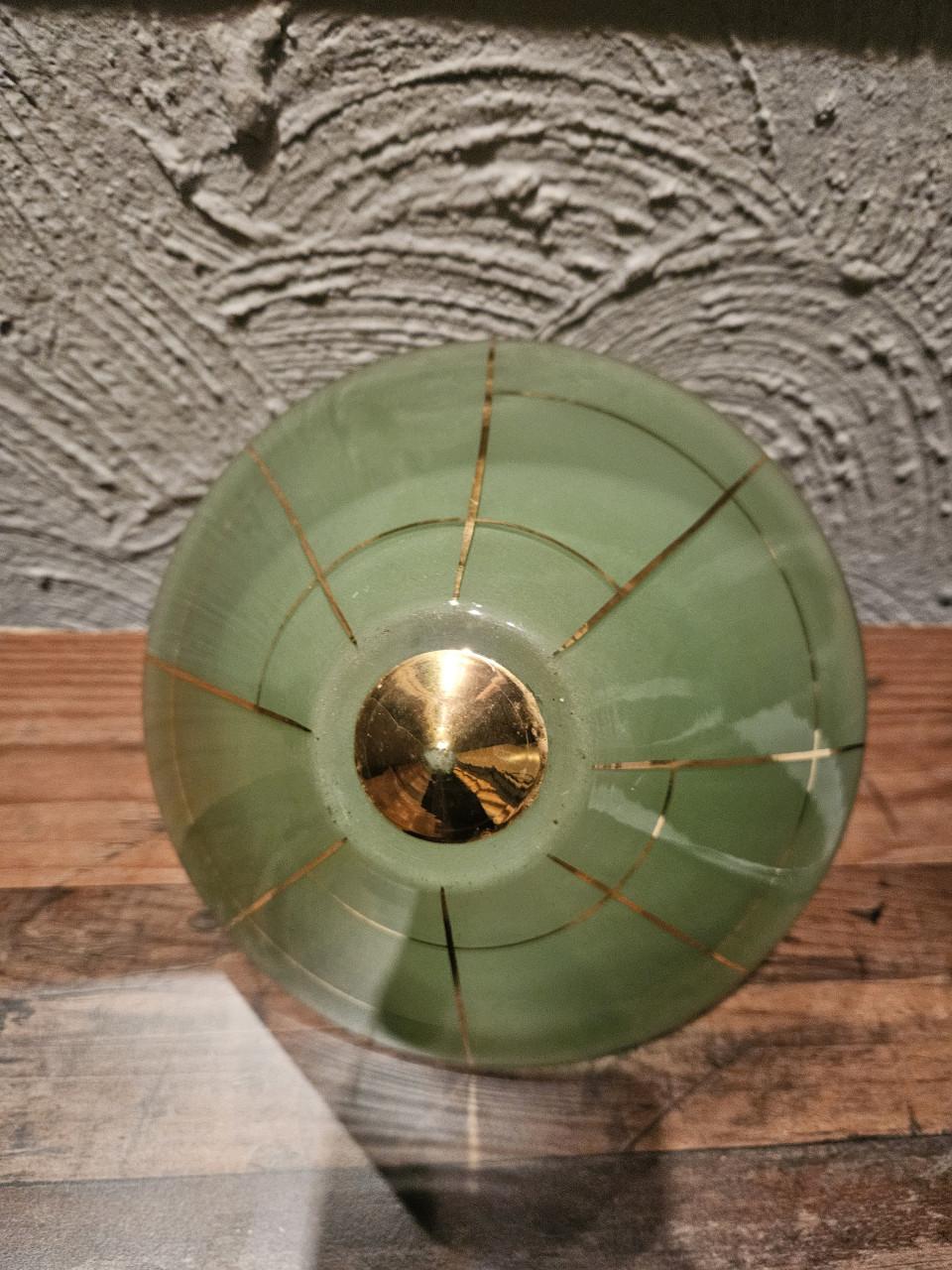 Prachtige antieke groene glazen lampenkap, art deco...