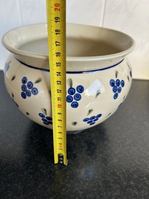 Bunzlau bloempot, Poolsaardewerk handgemaakt.