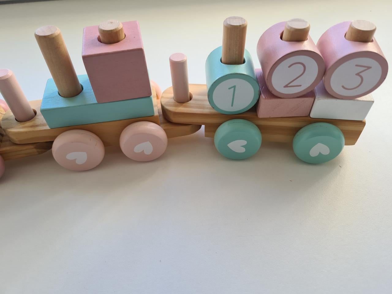Houten blokkentrein van Little Dutch in roze en mintgroen