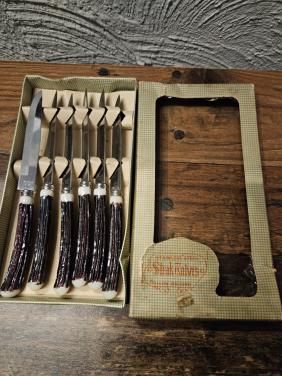 Vintage Steakmessen Set - Roestvrij Staal, Hertenhoorn