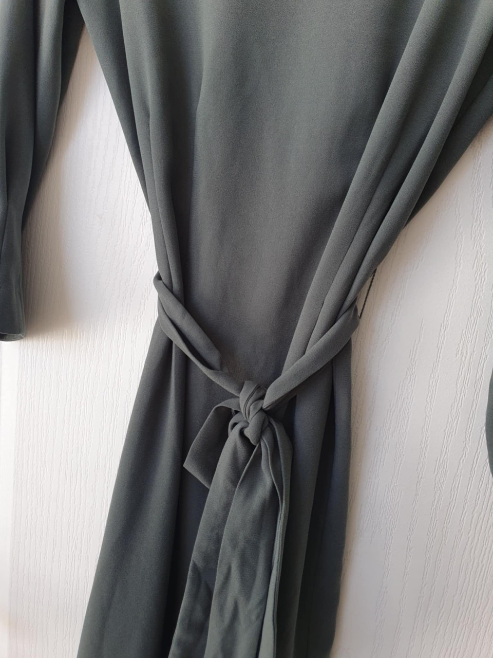 Grijs/groene jurk met driekwartmouwen maat 34