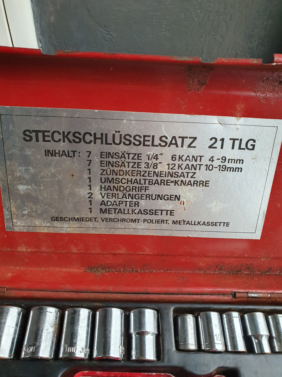 Mooi 21 delig dopsleutelset duitse kwaliteit in metalen kist...