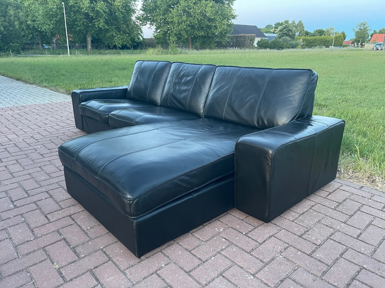 GRATIS LEVERING HEEL NL Mooie Zwarte Echt Leer Hoekbank