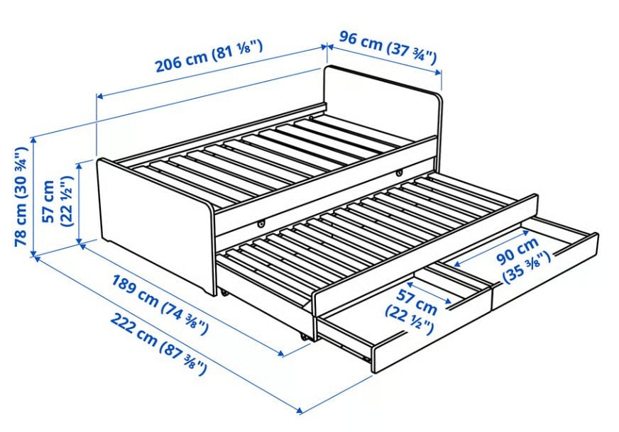 Bedframe 90x200cm met onderbed en opbergruimte wit.